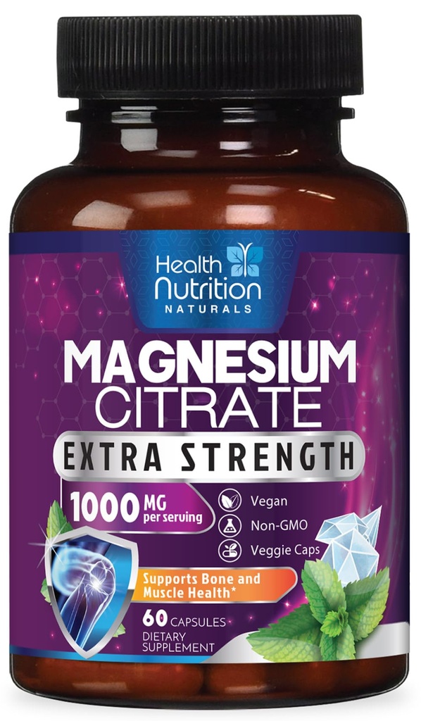 Magnesiumsilikaattikapselit 1000 mg - Max Imeytyminen Magnesium Powder for Muscle, Hermo, Bone and Heart Health Support, High Imeytyminen Citrate Complex, Gluteeniton, ei-GMO - 60 kapselia