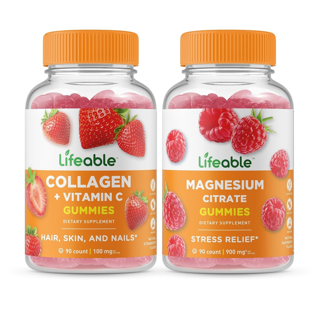 Elinkelpoinen Collagen & C-vitamiini + Magnesium, Gummies Bundle - suuri kastike, vitamiini täydentää, gluteeniton, GMO vapaa, purukumi