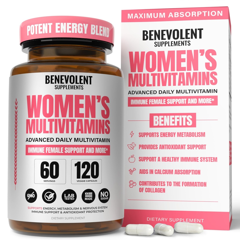 Monivitamiini naisille - täydennysosa energia, immuniteetti, & naisten tuki - Päivittäiset vitamiinit naisille, joilla on biotiini, kalsium, magnesium - ei-GMO, kasvissyöjä naiset ...