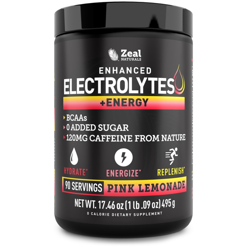 Pre-Workout Elektrolyytti + Energy Powder Drink Mix (90 tarjoilua vaaleanpunainen sitruuna) w/ 0 Sokeri + BCAAs + B- Vitamins Elektrolyytti Supplement w Kalium Sinkki & Magnesium for Hydration - Keto Elektrolyytit