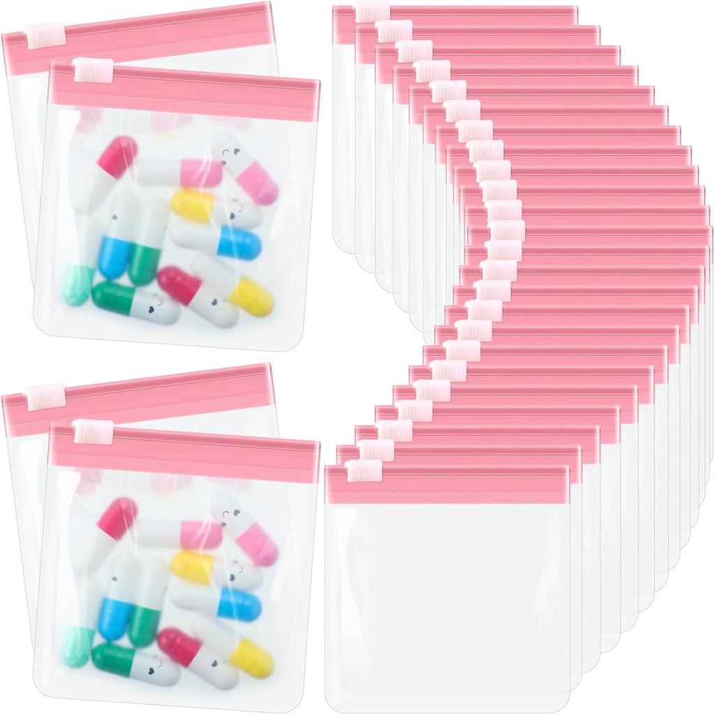 24 Pieces pilleri pussit Zippered pilleri pussi Set Reusable Translucent Medicine Organizer Self Sealing Medicine Bag Travel Muovi pilleri laukut Slide Lock pilleri pussit pillereitä (Light Pink)