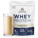 Ancient Nutrition Grass Fed Whey Protein, 23g Protein, Hydrolysed Collagen Peptides, Organic Regenerative A2/A2 Milk Protein (35 Tarjoilua, Vanilla Bean)