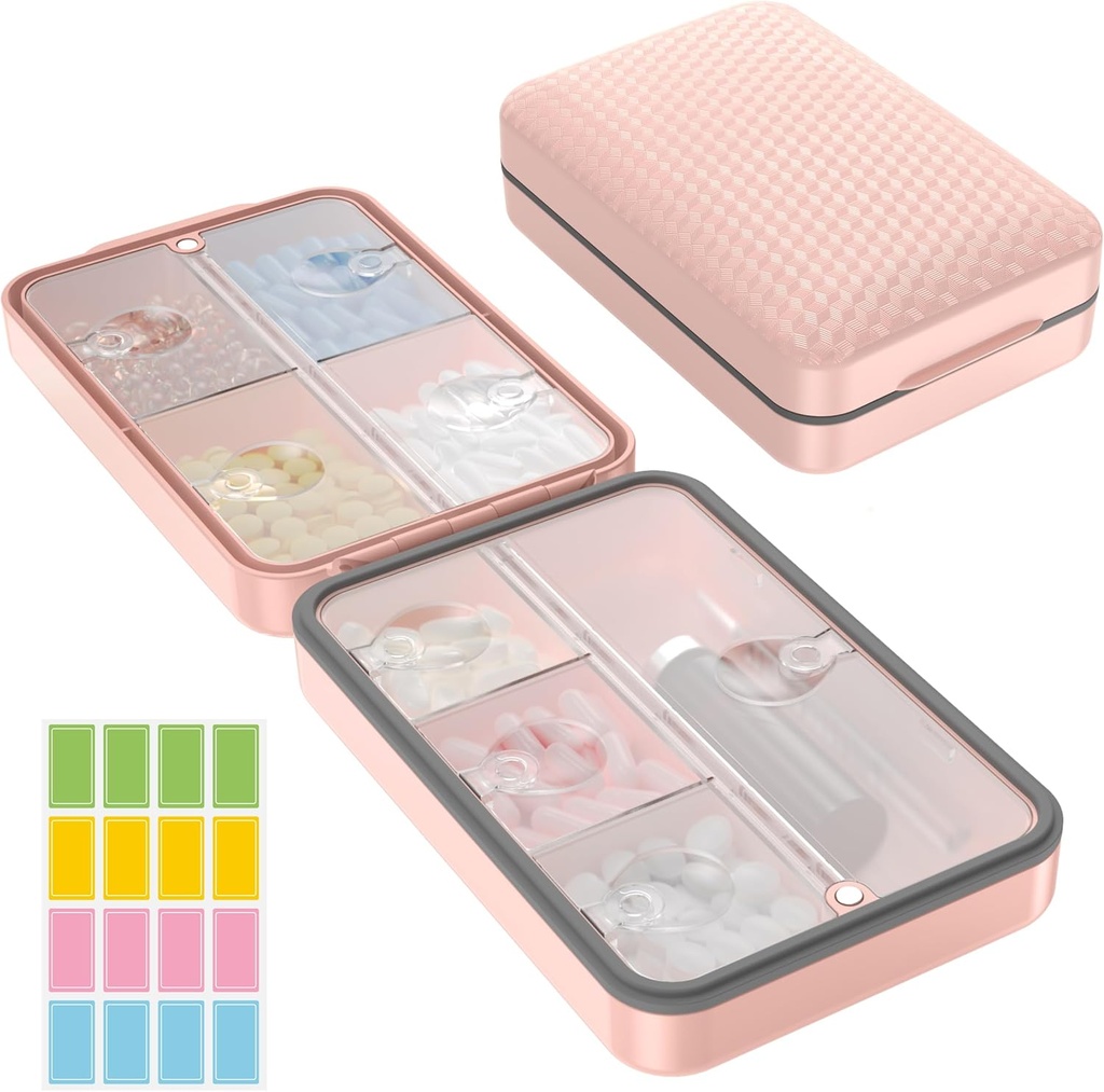 Restree Weekly Pill Organizer, Magneettinen Kosteus Proof pilleri tapauksessa, suuri kapasiteetti matka pilleri laatikko sisemmän selkeä Lid vitamiinit, lisäravinteet, ja päivittäin lääkkeitä 8 Osasto (Pink)