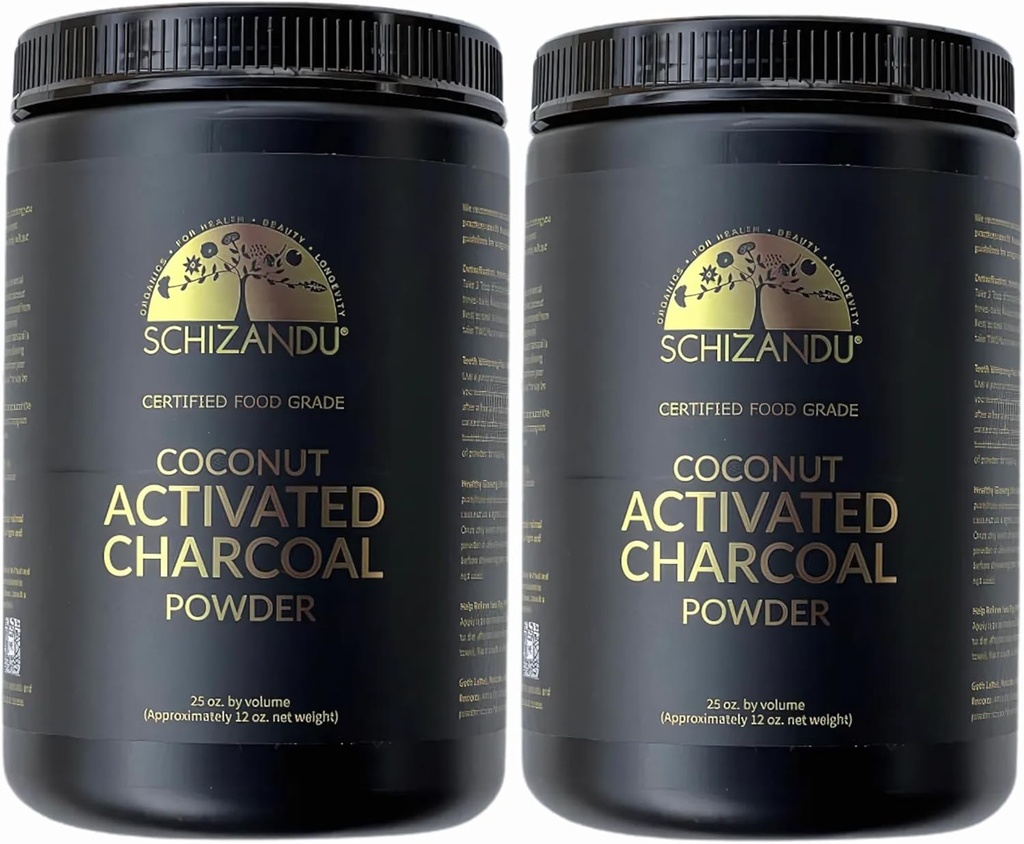 Organisk kolpulver aktiverad kol naturligt, Vegan, organiskt, GMO gratis - Stor flaska 25 oz pulver - 2pack