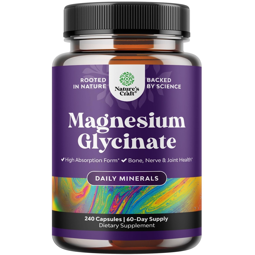 Suuri imeytyminen Magnesium Glycinate Kapselit - 500 mg Magnesium Glycinate Per Serving varten Calming Sleep Plus Lihas luut ja hermo tuki - kelated 500 mg GMP Certified 240 Count