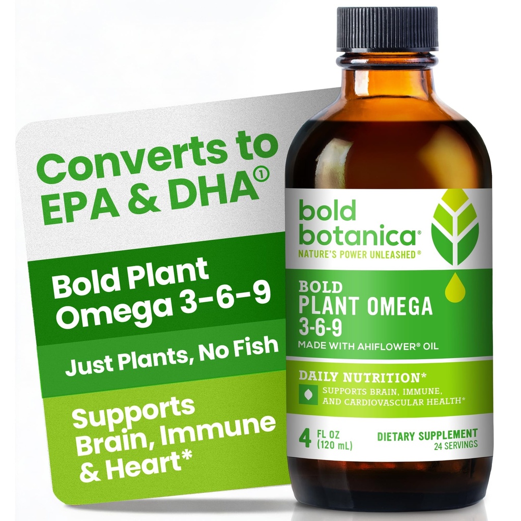 Botanica Plant Omega 3-6-9, Ahiflower Oil, Vegan Omega 3, Complete Plant-Based Omegas Brain & Immune Health, Better Thanflax, Fish Free, Great Taste, Sokerivapaa, ei-GMO, Liquid- 4 oz