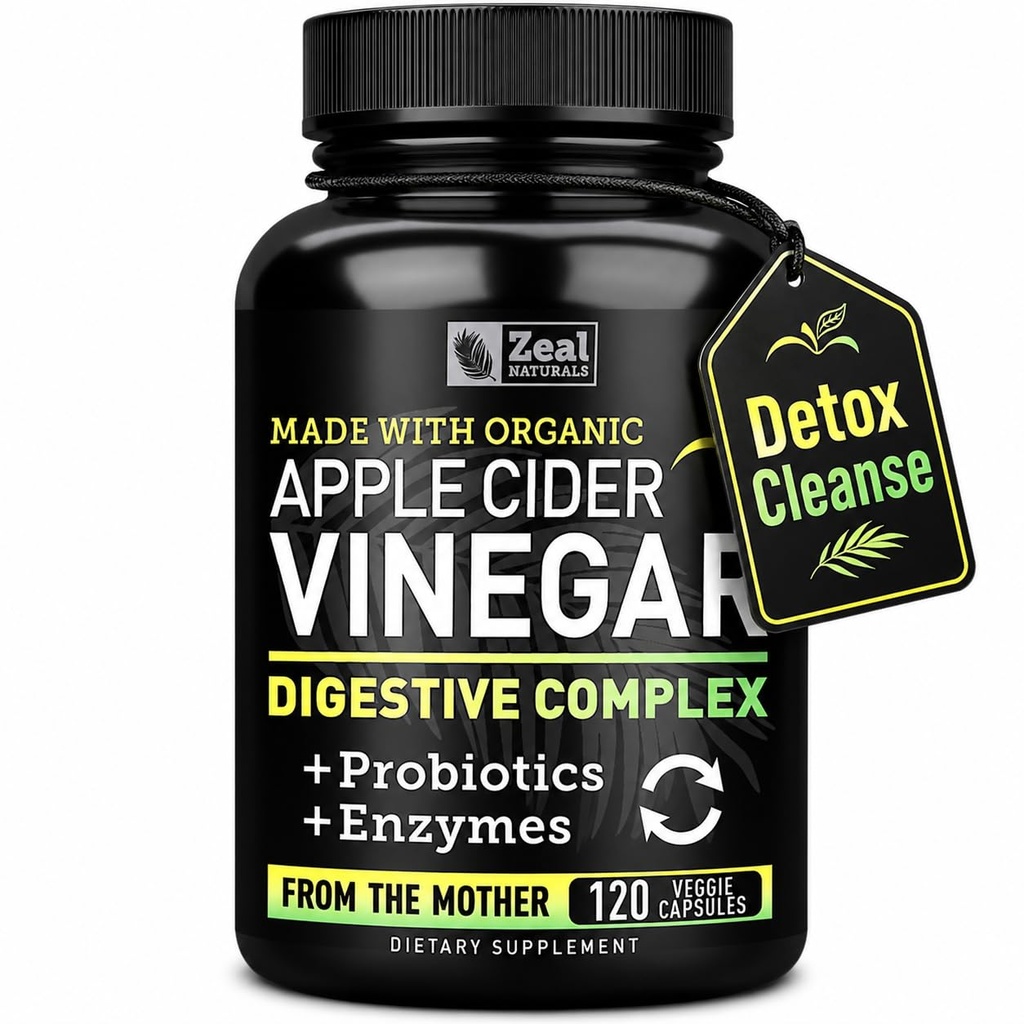 Organiska Apple Cider Vinegar Capsules + Digestive Enzymes & Probiotika (1500mg | 120 kapslar) Raw Apple Cider Vinegar Pills & Fiber Supplement för Gut Health, Immune Support, Digestion & Detox Cleanse