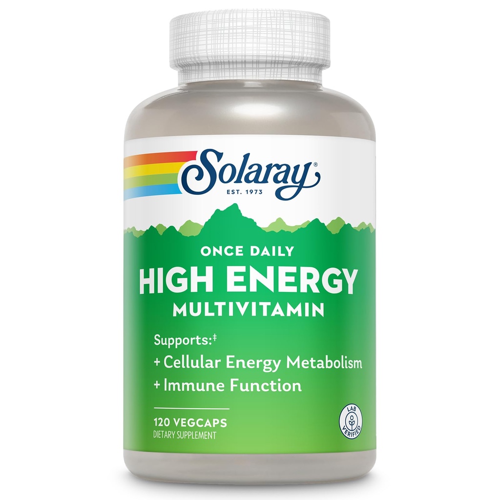 En gång daglig hög energi multivitamin för kvinnor och män - energitillskott - immunstöd w / vitamin C, A, D och E, vitamin B-komplex, spårmineraler, 60-dagars garanti, 120 serv, 120 VegCaps