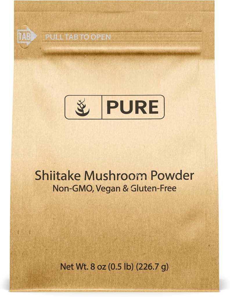 PURE ALKUPERÄISKAPPALET Shiitake sieni (8oz) Black Forest sieni, yrttiuute, perinteinen täydennysosa.