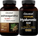NatureBell Hyaluronic Acid Capsules with Biotin + C-vitamiini & Ashwagandha 12 500 mg Vastaava Black Pepper Bundle Pack .