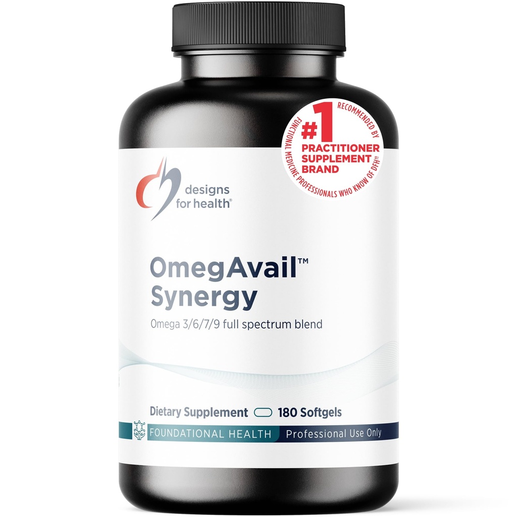 Designs for Health OmegAvail Synergy - Omega Complex for Adults - Omega 3-6-7-9 Rasvahapot Borage ja Macadamia Oil + Triglyseridi (TG) Fish Oil with DHA & EPA (180 Softgels)