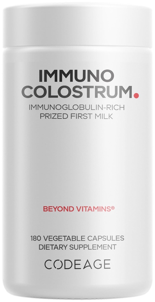 Codeage Colostrum Supplement, Grass-Fed Colostrum - Palkittu ensimmäinen maito - Grass-Finished, Freeze-Dried - Vitamiinit, Immunoglobuliinit, kasvutekijät - ei-GMO, Gluteeniton - 180 kapselia