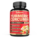 Satomi 6in1 Turmeeric Curcumin Supplement - 3 kuukauden tarjonta - 95% Kurkuminoidit inkivääri juuri, valkosipuli sipuli, Rosemary & Black Pepper - 90 kapselia