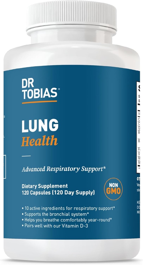Tobias Lung Health Supplement with C-vitamiini, Butterbur, Quercetin & bromelain, Advanced Lung Cleanse Detox Formula for Bronchial & Respiratory System, non-GMO, 120 kapselia, 120 tarjoilua