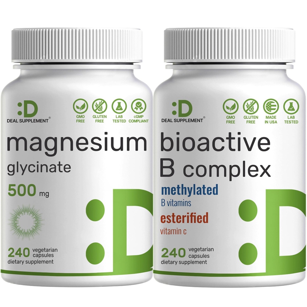 Magnesium Glycinate 500 mg kasviskapselit & Bioaktiivinen B-vitamiinin B- vitamiinipakkaus ...