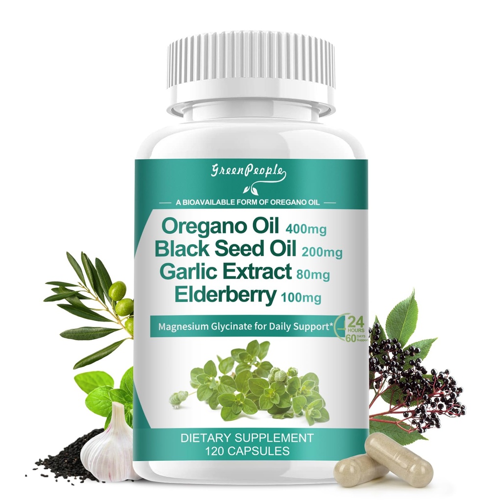 Organic Oregano Oil kapselit 11-in-1 Sekoita musta siemenöljy, vanilja, valkosipuli, Olive Leaf. Magnesium & Black Pepper Imeytyminen.