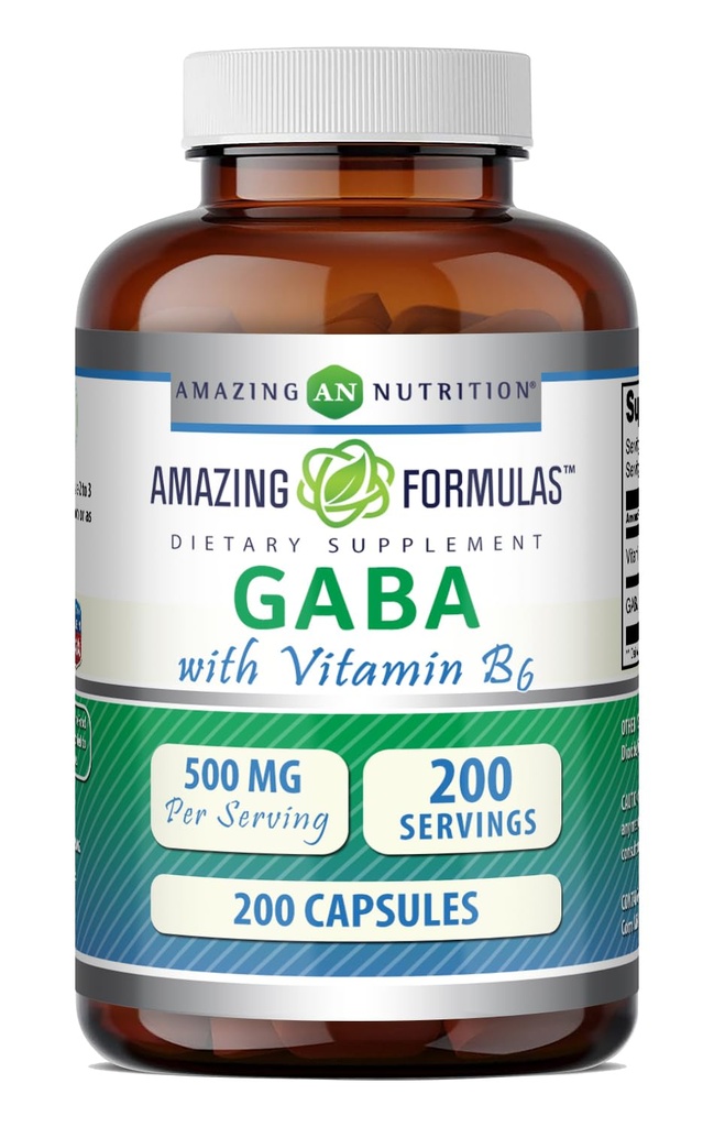 Hämmästyttävä Formula GABA kanssa B6-vitamiini täydentää .. 500 Mg per tarjoilu 200 kapselia...