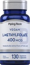 Piping Rock L MethylFolate Supplement ... 400 mikrog... 130 kapselia... Kasvissyöjä...