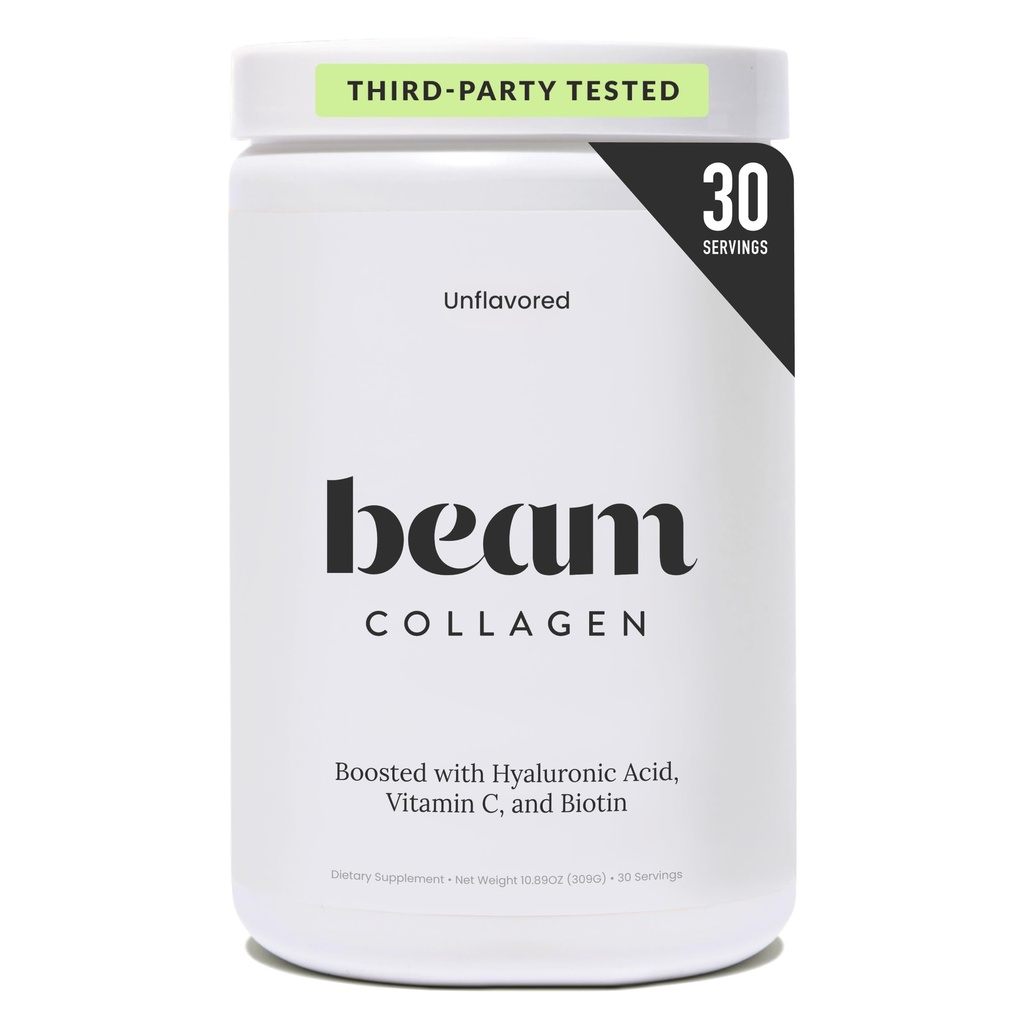 Beam Collagen Powder, Collagen for Women, Collagen with Hyaluronic Acid, Collagen Peptides Type 1 ja 3, Biotin, Grass Fed Bount, kolmannen osapuolen testattu, Paras kahvia, C-vitamiinia, 30 tarjoilua