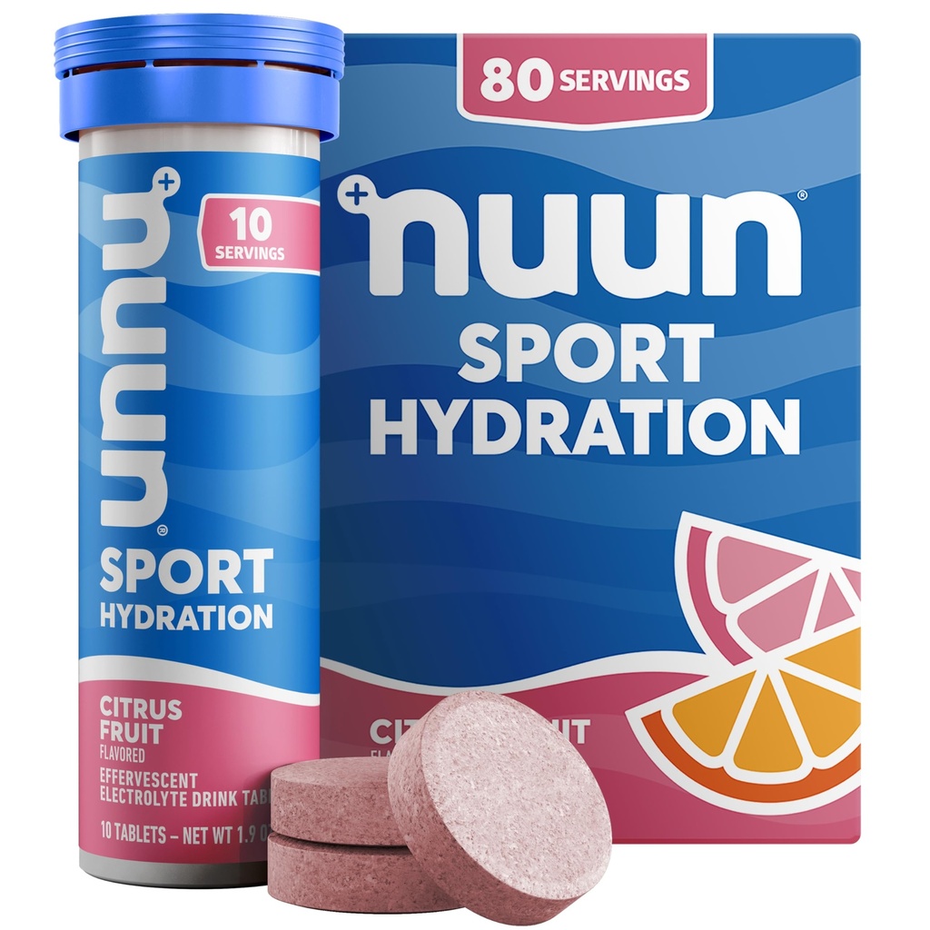 Nuun Sport Elektrolyyttitabletit, joissa on magnesiumia, kalsiumia, kaliumia, kloridia ja natriumia, gluteeniton ja vegaaninen, Citrus Fruit, 8 pakkaus (80 tarjoilua yhteensä)