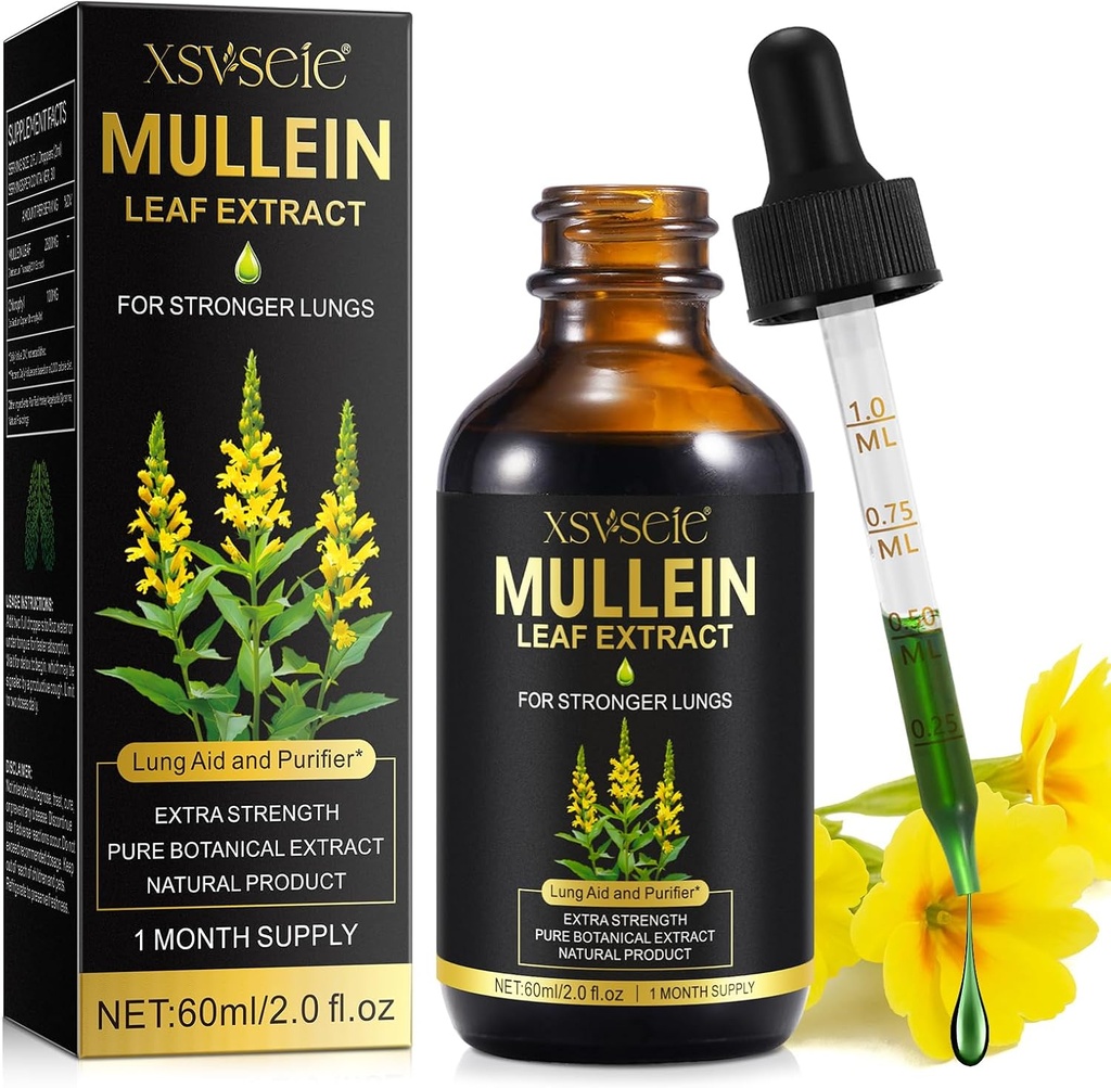 Mullein Drops för Lungs, Mullein Leaf Extract för Lungs,Mullein Leaf Extract Tincture med Chlorophyll Natural Herbal Supplement Mullein Extract Drops för Lung Cleanse och Breathe Health