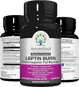 Leptin Burn - Thermogenic Fat Burner, ruokahalua Suppressant, Energy Booster & Metabolia Booster laihtuminen - Ruokavalio pillereitä, jotka toimivat nopeasti naisille ja miehille - 60 ohut pillereitä, Gluteeniton