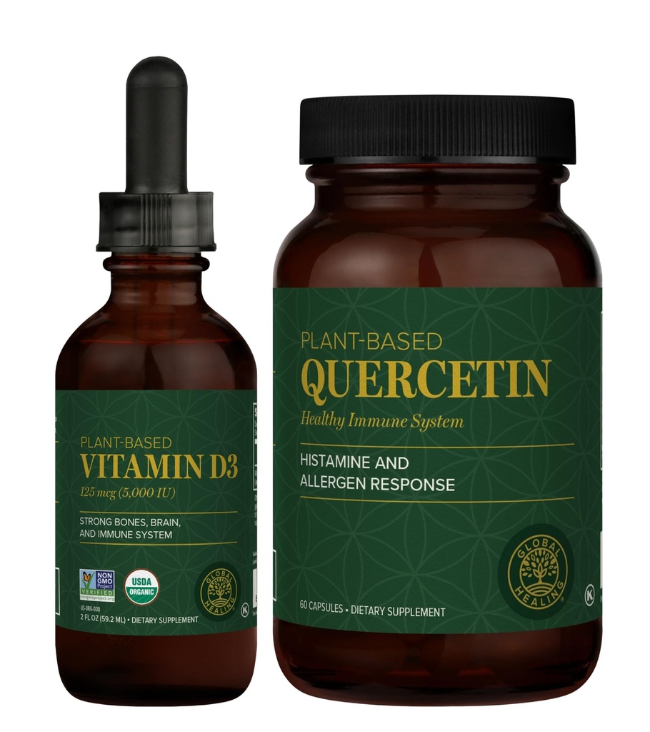 Global Healing Center - Vitamin D3 5000IU & Quercetin 250mg - Stöder ben och immunsystem, andningshälsa