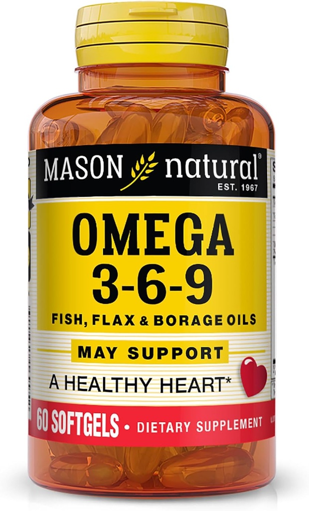 Mason Natural Omega 3-6-9 kaloilla, pellavansiemenillä ja tarhaöljyillä, 60 softgelilla