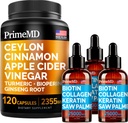 4-in-1 Liquid Biotin Collagen Keratin Saw Palmetto Drops (2 fl oz - 3 Pack) & 5-in-1 Ceylon Cinnamon w Turmeric & Ginseng juuri (120ct) Bundle - hiukset, iho, kynnet, & Immuunituki täydentää