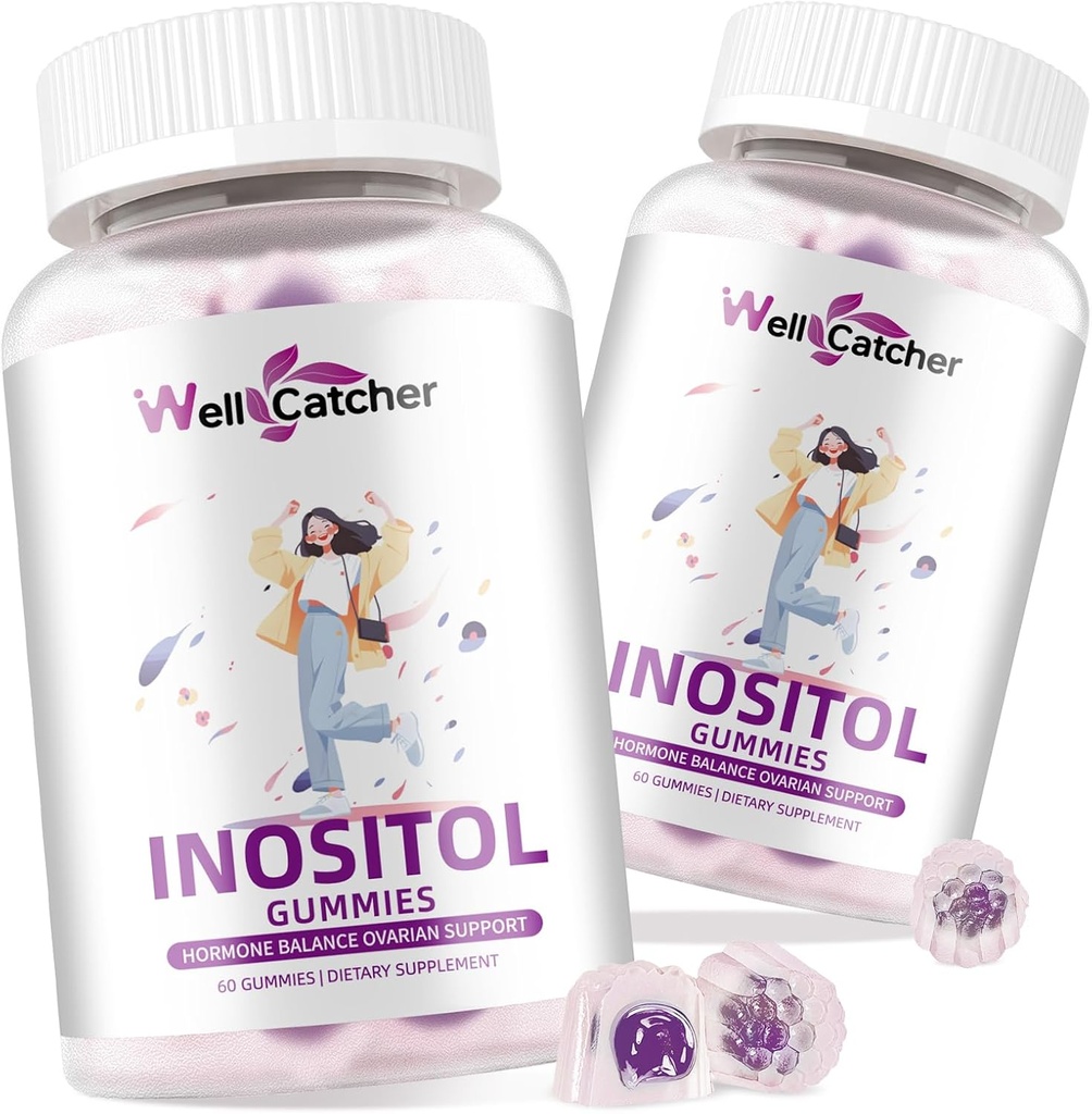 Inositoli Gummies Myo-Inositoli & D-Chiro Inositoli Ihanteellinen 40:1 suhde Inositoli täydentää Omega-3 D3-vitamiini tukee terve Ovulation Cycle Säännöllisyys Rypäleen Flavor 2 pakkaus