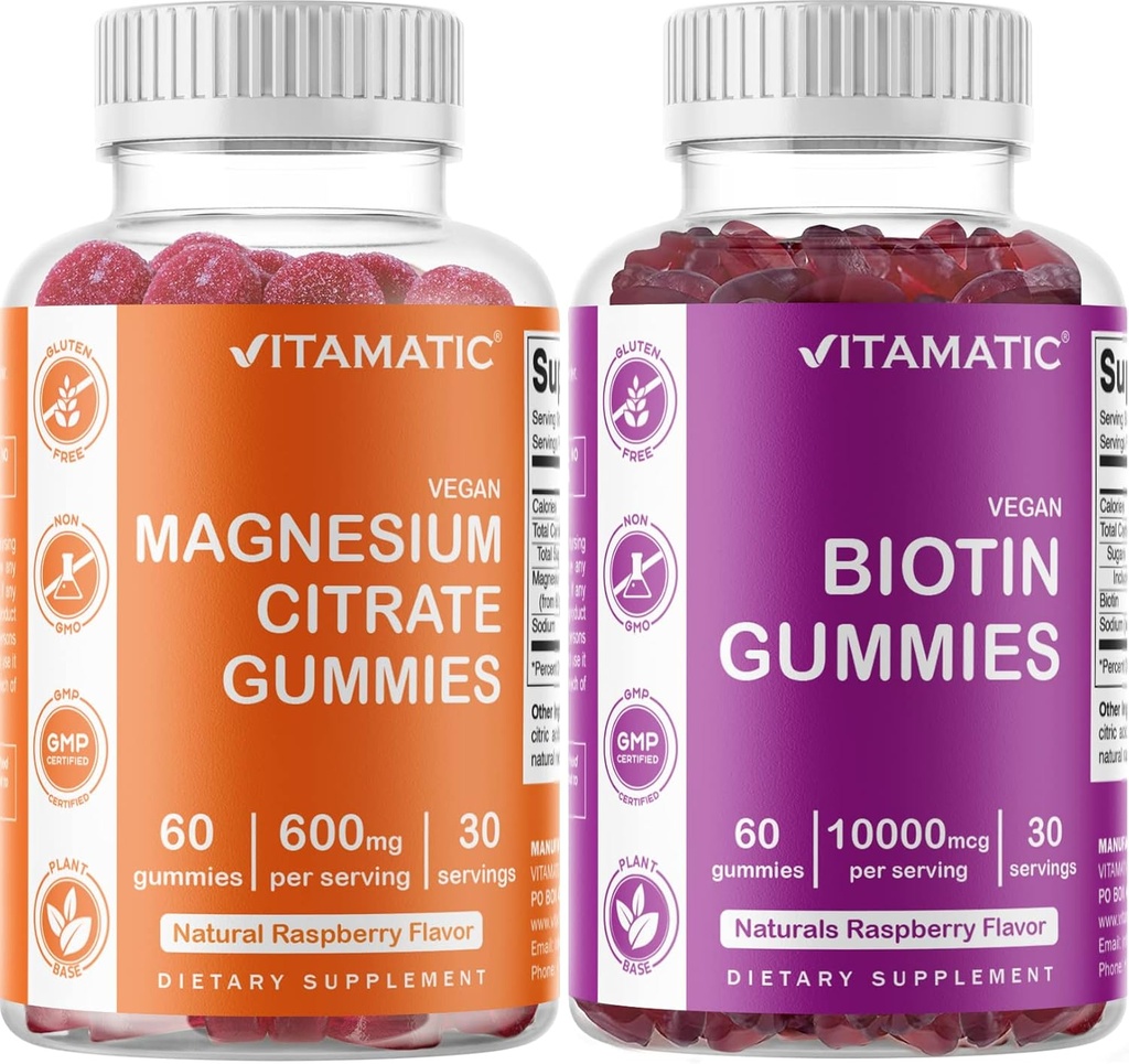 Vitamatic Magnesium Gummies & Biotin Gummies - 60 Vegan greve