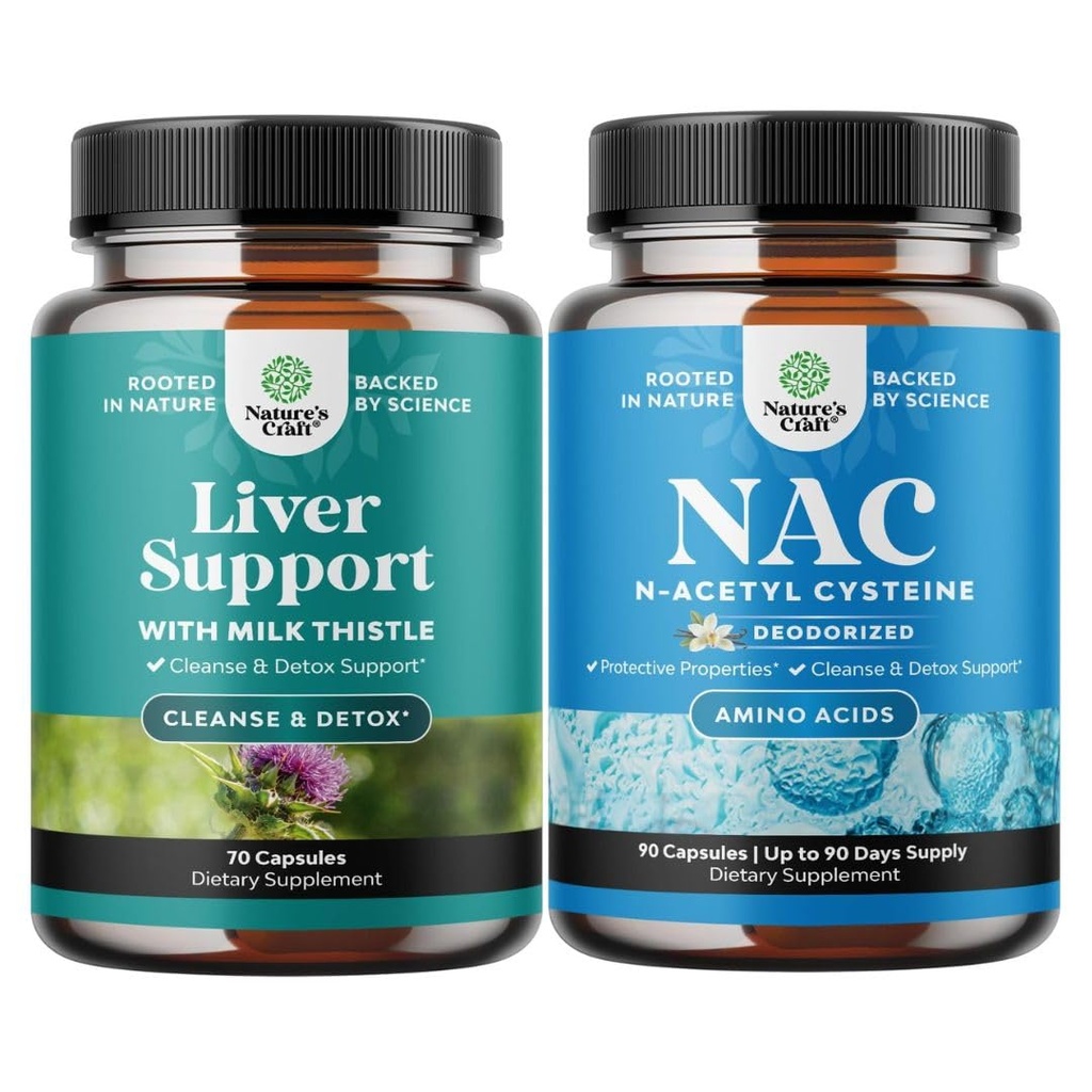 Bundle Liver Cleanse Detox & Repair Formula ja NAC täydentää N-Acetyl Cysteine 600mg - Herbal Liver Support Supplement maito Thistle - suuri imeytyminen NAC 600 mg kapselit Glutationi
