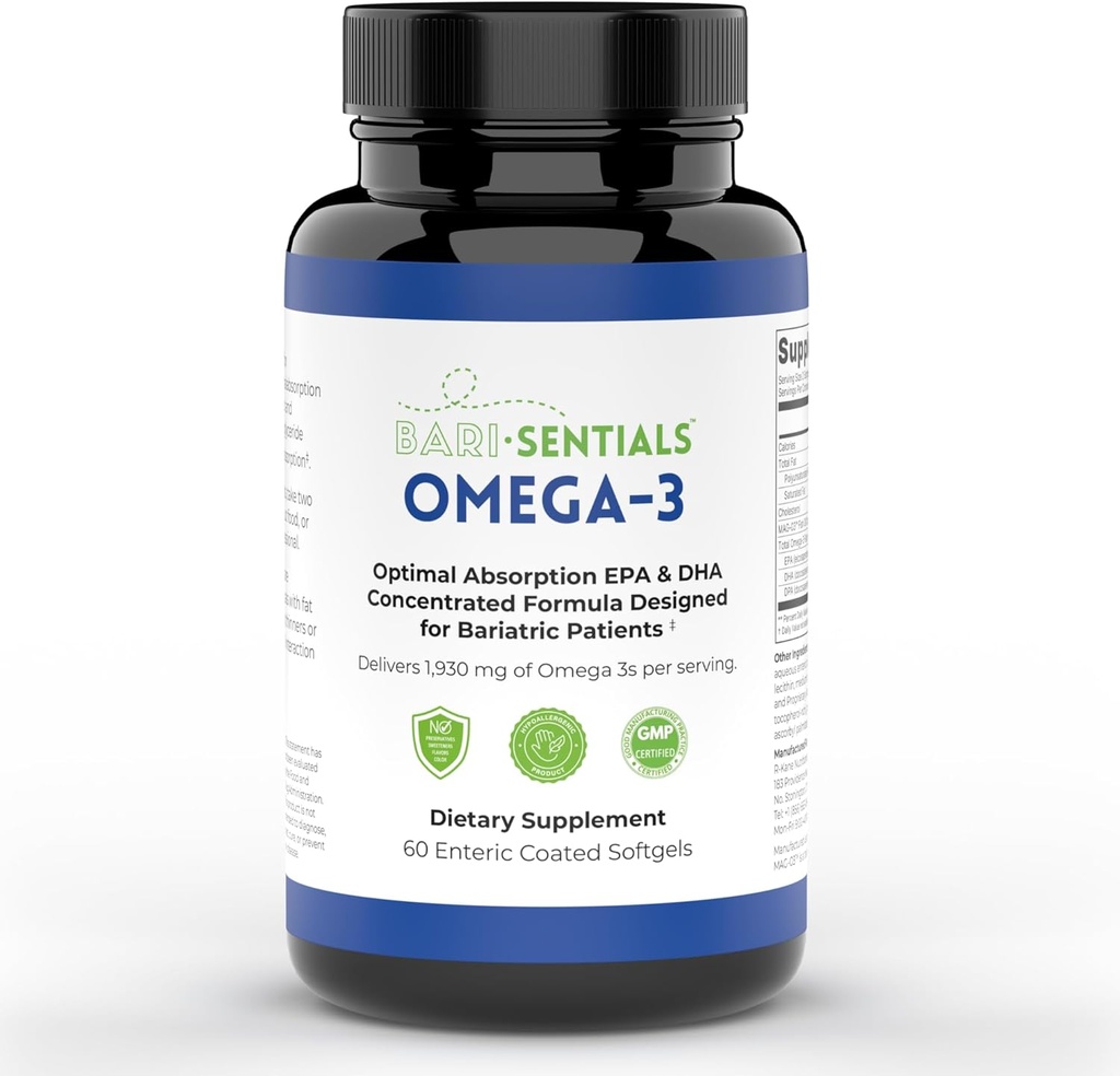 R-Kane Nutritionals Baristentials Omega-3 Supplement - 1.930mg EPA & DHA Per Serving- suunniteltu bariatrisille potilaille- suuri imeytyminen MAG-03 tekniikka - 60 päällystettyä Softgels (1-kuukautinen toimitus)