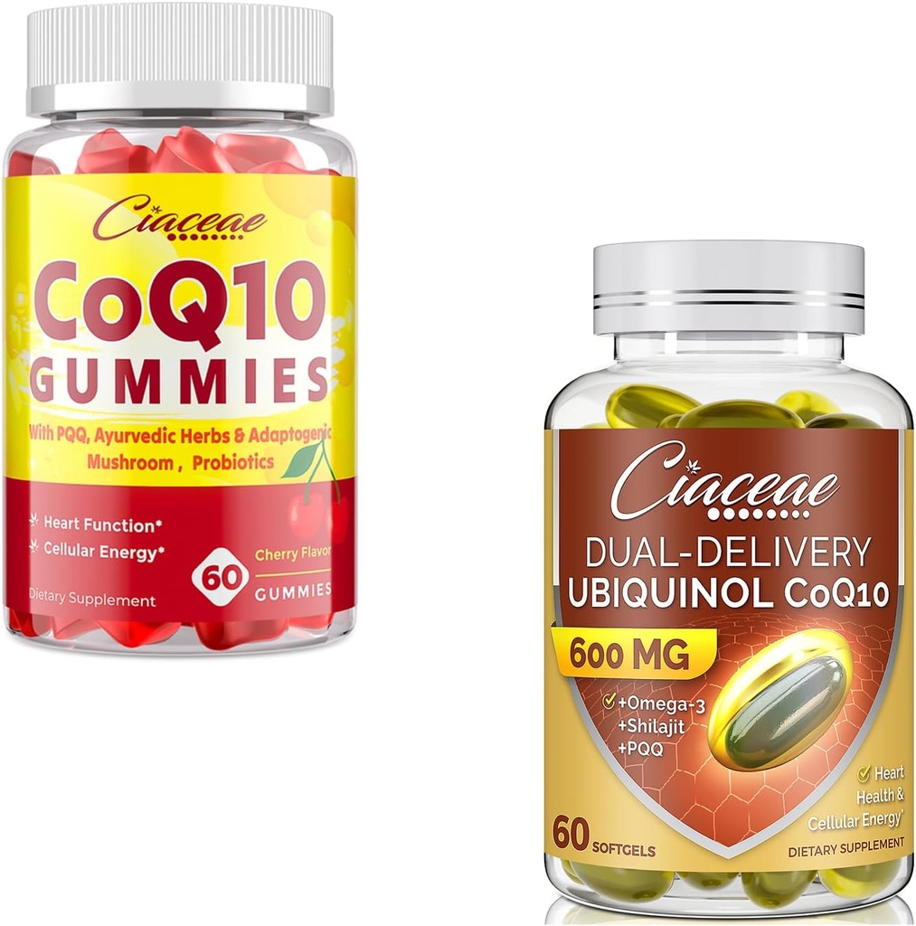 Ubiquinol CoQ10 600 MG 60 Softgels Bundle CoQ10 Gummies 400 MG 60 Count