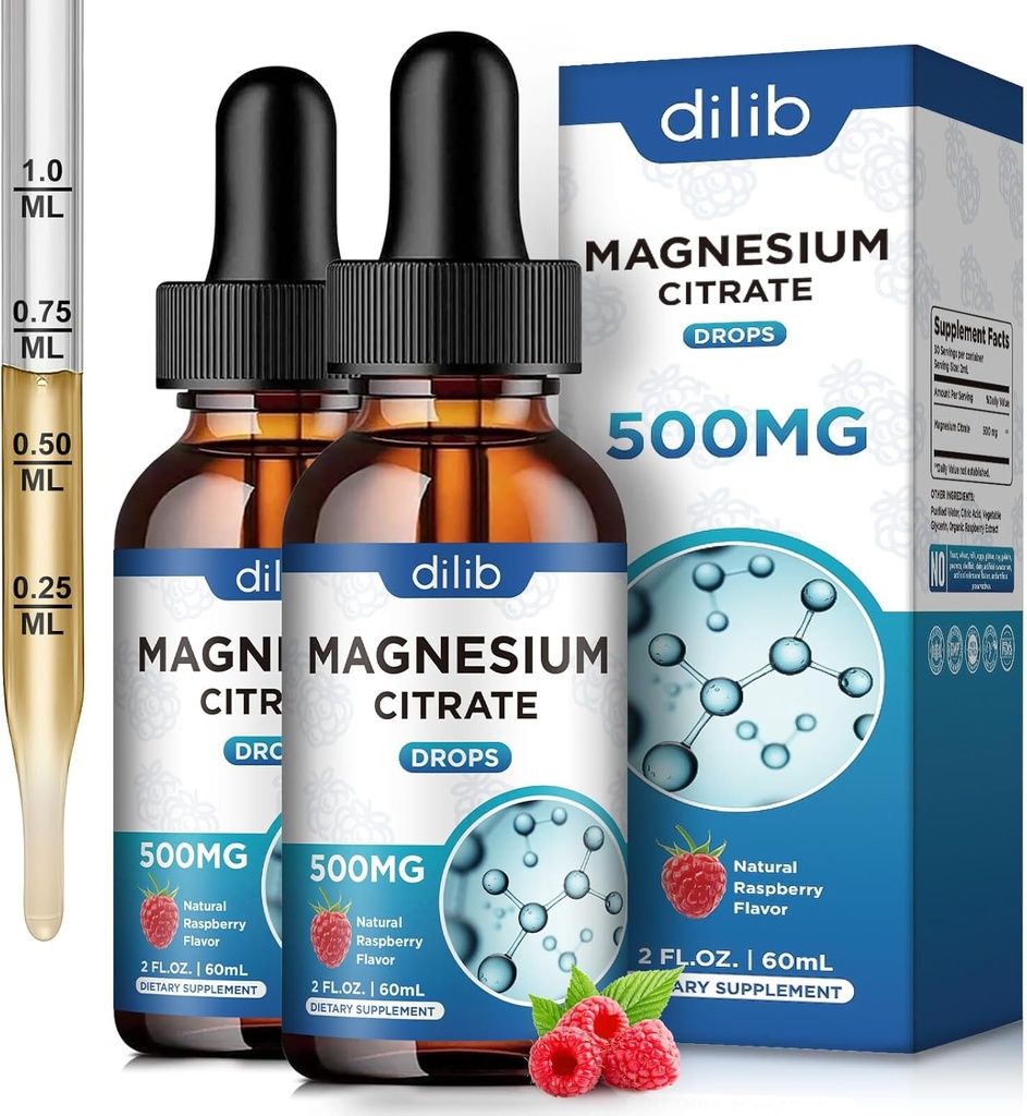 (2 pakkaus) Magnesiumsilikaatti neste Magnesium tippa täydentää 500 mg-tuki Stressi Relief, luu, lihas, mieliala, uni-4 Fl Oz, Vegaani, vadelma maku