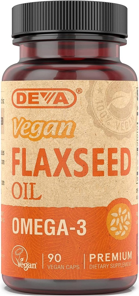 Deva Vegan vitamiineja Pellavasiemenöljy, 500 MG, Vegan, 90 Vcap (4 pakkaus)
