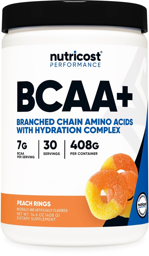 Nutricost BCAA + Hydration Powder (Peach Rings) 30 Tarjoilut - Haarautunut ketju Aminohapot Hydraation Complex - Gluteeniton, ei GMO