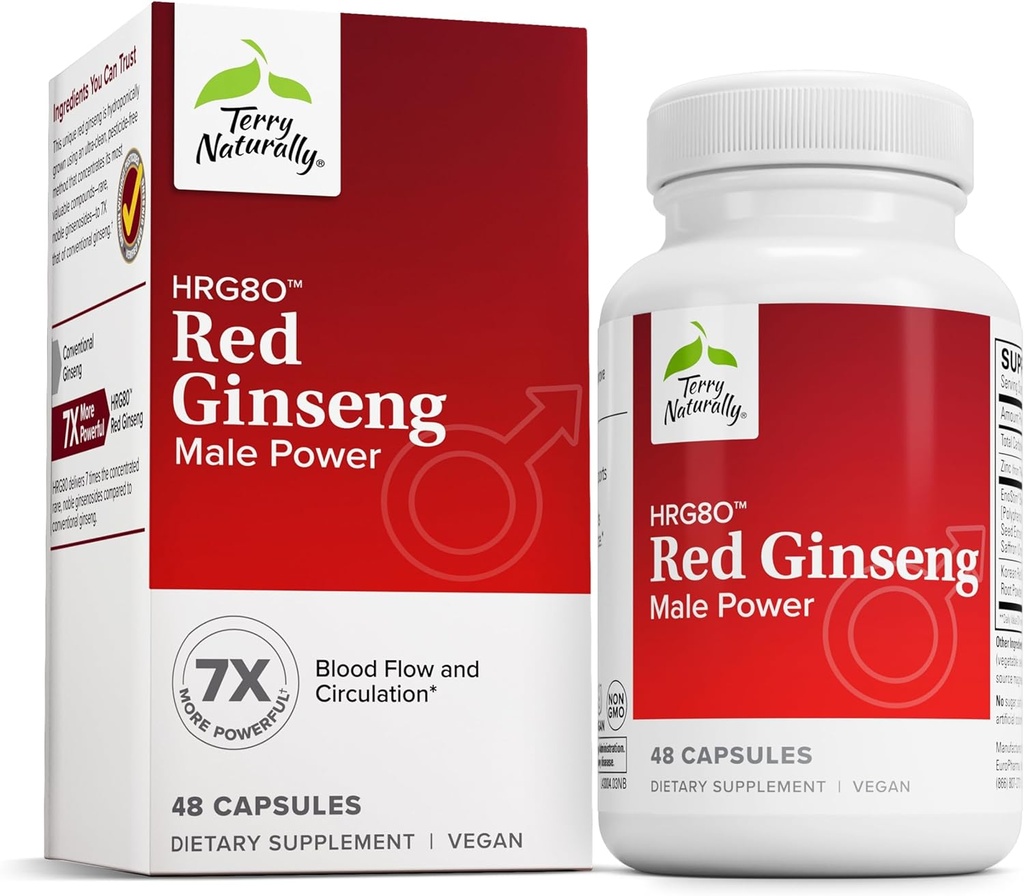Terry Luonnollisesti HRG80 Red Ginseng Mies Power - Verenkierto & Endurance Support Supplement - Ravintolisä Ginseng & Sinkki - Kasviperäisten täydentää energiatukea - 48 kapselia