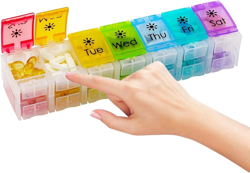 Suuri pilleri Järjestäjä 7 Päivä Spring-Avoin Design - Viikoittain pilleri Järjestäjä 2 Kertoja päivässä AM PM Isot Osastot Pilleri Laatikko Lisäravinteet Pilleri Kontti haltija vitamiinit Lääke Järjestäjä