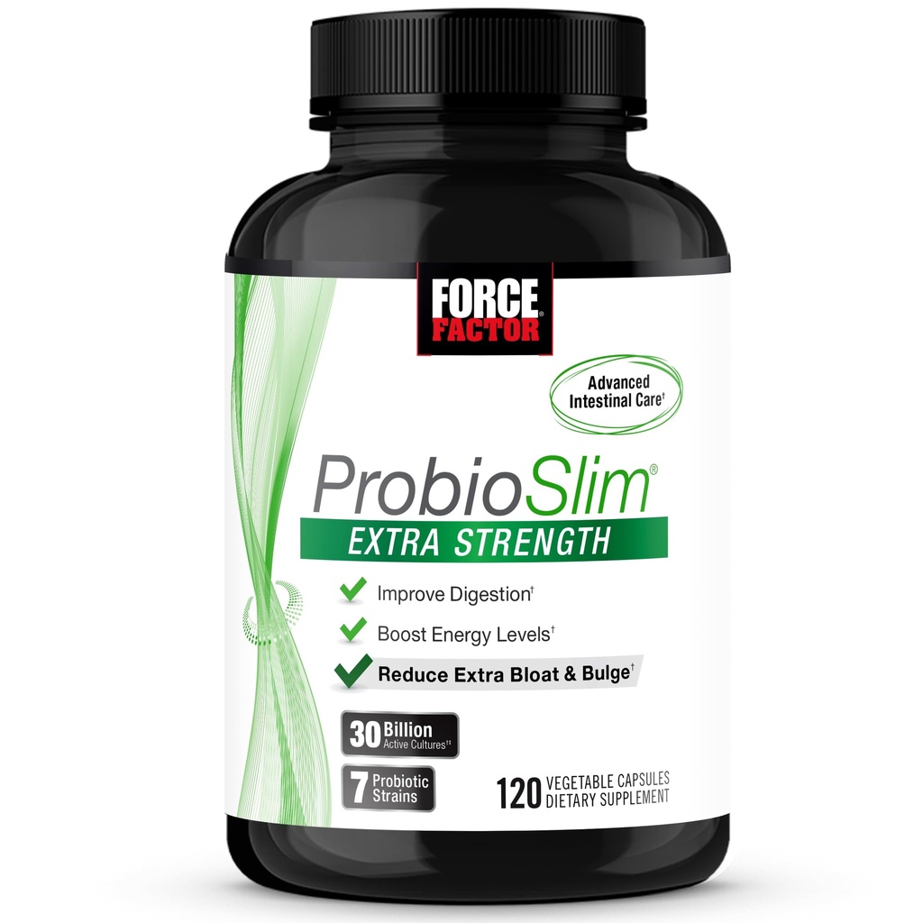 FORCE FACTOR ProbioSlim Extra Strength Probiootit naisille ja miehille 30 miljardia PMY Probiootit varten digestiivinen terveys, turvotus helpotus, ja Gut Health, Prebiotic Fiber, 120 kapselia
