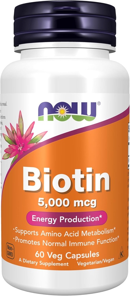 NYT Ruokalisät, Biotiini 5 000 mikrog, Aminohapon aineenvaihdunta*, energiantuotanto*, 60 Veg-kapselia
