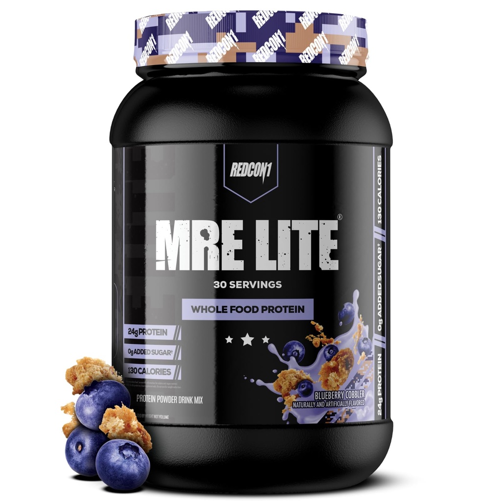 REDCON1 MRE Lite Koko ruoka proteiinijauhe, mustikkapiirakka - Low Carb & Whey Free Aterian korvaaminen eläinproteiinisekoituksilla - Helppo kaivaa lisäravinteet valmistettu MCT öljyt (30 tarjoilua)