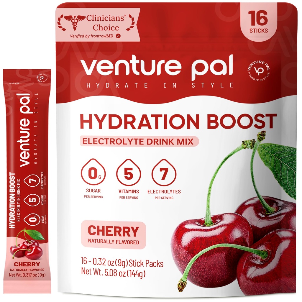 Venture Pal Sugar Free Electrolyte Powder Packets - Liquid Daily IV Drink Mix för snabb Hydration & Party Recovery | 5 Vitaminer & 7 Electrolytes | Keto Friendly | Non-GMO | Certified Vegan | 16 Sticks