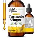 Wild & Organic Turmeric and Ginger Supplement Drops - Joint & Immune Support - Liquid Turmeric med Ginger och Black Pepper Extract - Curcumin Supplement - Vegan, Sugar & Alkoholfri Tincture - 2 oz