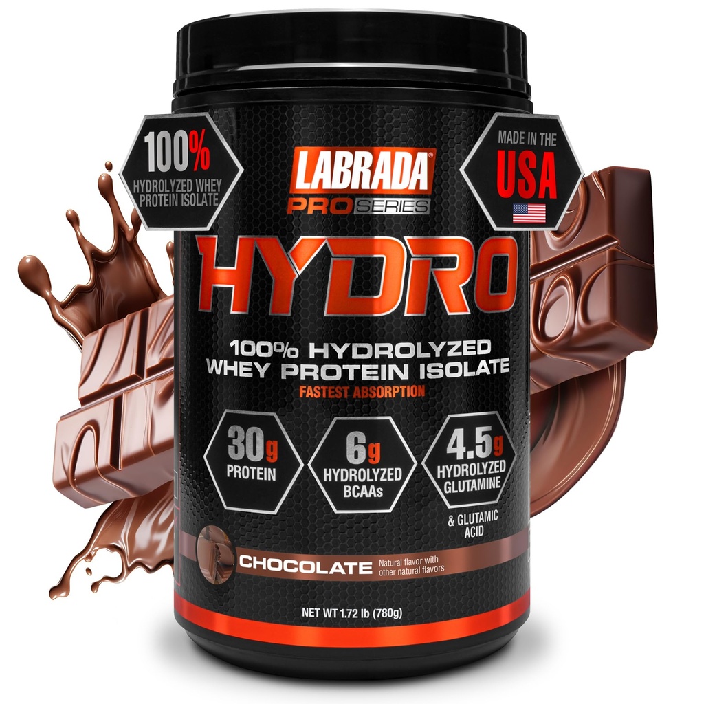 LABRADA Hydro 100% Pure Hydrolysed Whey Protein Isolate Powder, Laktoositon, Nopein Ruokavalio, Instant Mixing,Delicious Maku 20 Tarjoilut(Suklaalaatti)