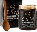 MAJU 3-i-1 Black Seed Oil, Manuka Honey & Seeds (Traditional Style) BSM nr 1, Sweet & Crunchy Herbal Blend, Nigella Sativa Oil och Seeds, Unpasteurized & Raw Monofloral Manuka Honey Nya Zeeland