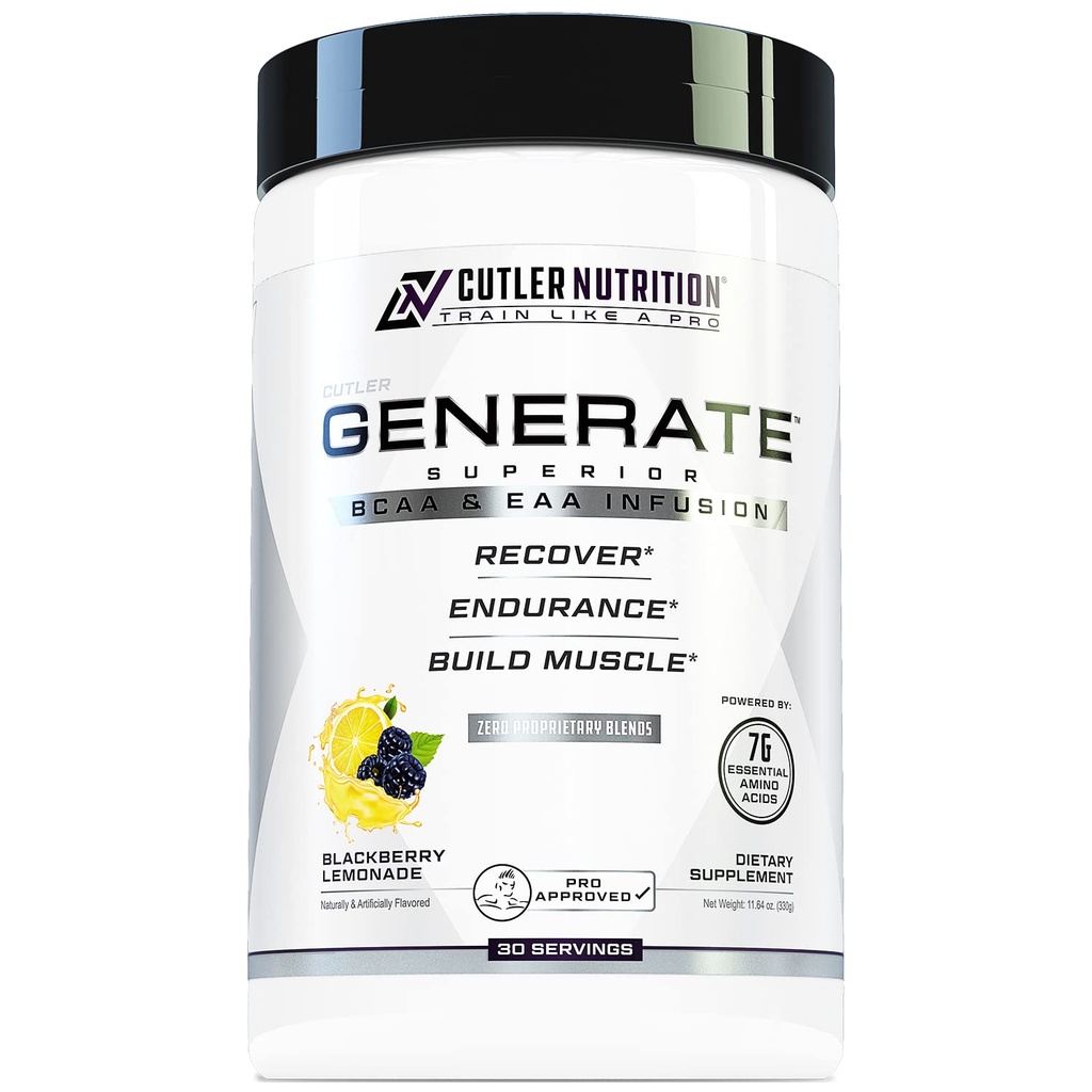 Generate EAA och BCAA Powder: Best Post Workout Recovery Drink och Branched Chain Amino Acids Supplement med Essential Amino Acids, 5g BCAAs, 2g EAAs | BlackBerry Lemonade, 30 Servings