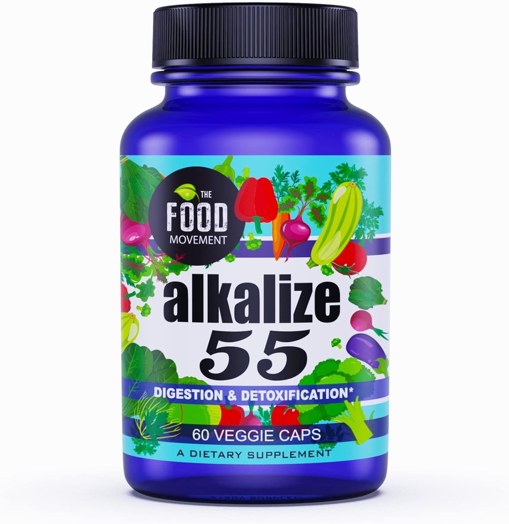 The Food Movement - Alkalize 55 55 Fermented Foods with Black Earth Hummer Fulvic Trace Minerals, Electrolytes, pH Balance, Immuuni Boosting, Vegan - 60 Kasvismyssyt