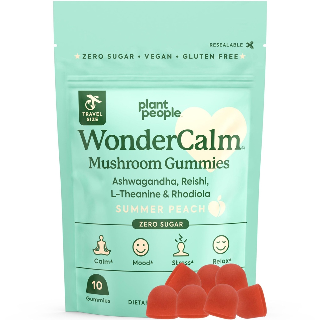 Kasvi Ihmiset WonderCalm Sieni Gummies - Natural Ashwagandha täydentää helposti stressiä ja lisätä mielialaa aikuisille ilman sokeria, gluteenia tai keinotekoisia värejä, vegaaninen-ystävällinen, persikka maku (Koko)