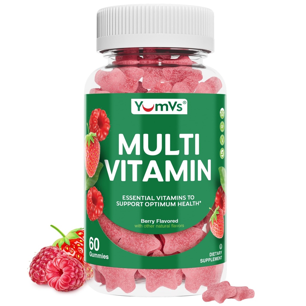 Monivitamiini Gummies aikuisille, Päivittäinen Gummy-vitamiini naisille ja miehille, Immuunituki Multivitamiini täydentää, All Multi Vitamiineja A, C, D, E, B-6, B-12, Sinkki - 60 Gummies